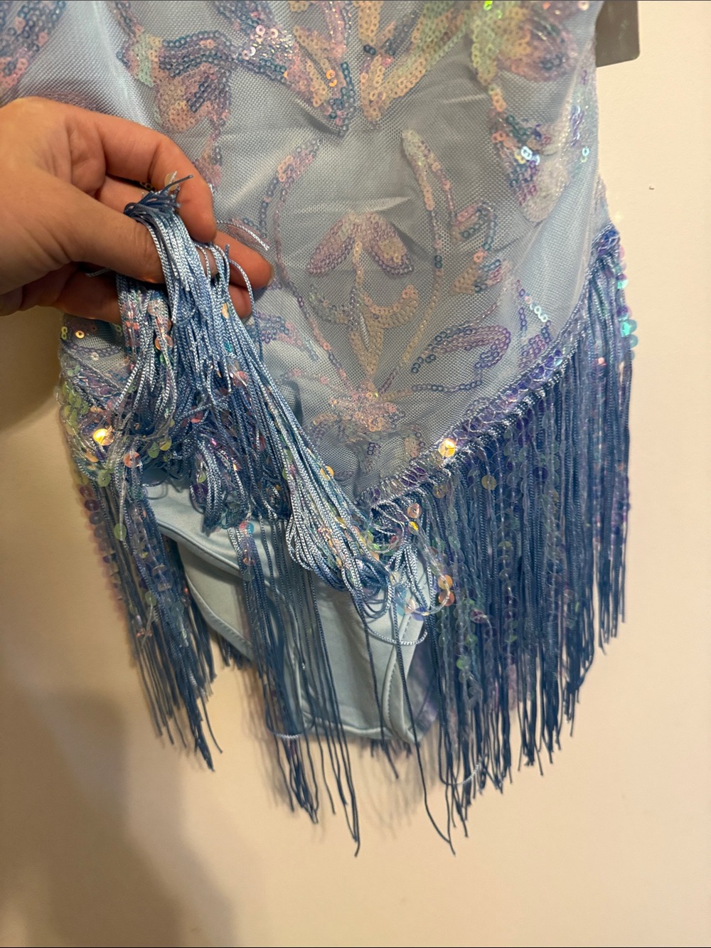 Light Blue Beaded Fringe Dance Bodysuit - Picture 4 of 9